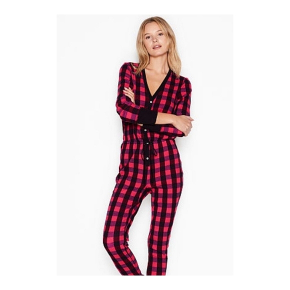NWOT Victoria Secret Thermal Onesie PJ XL Pink & Black - Picture 1 of 4
